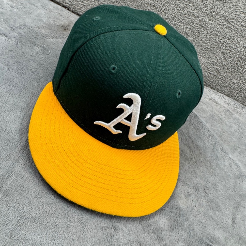 New Era 59FIFTY Oakland Athletics Mens 7 1/8 Green Gold Excellent Fitted Hat Cap
